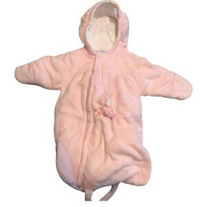 Baby Dove Infant Hooded Pink Bunting Suit With Bunny Embroidery Size 0-12 Months